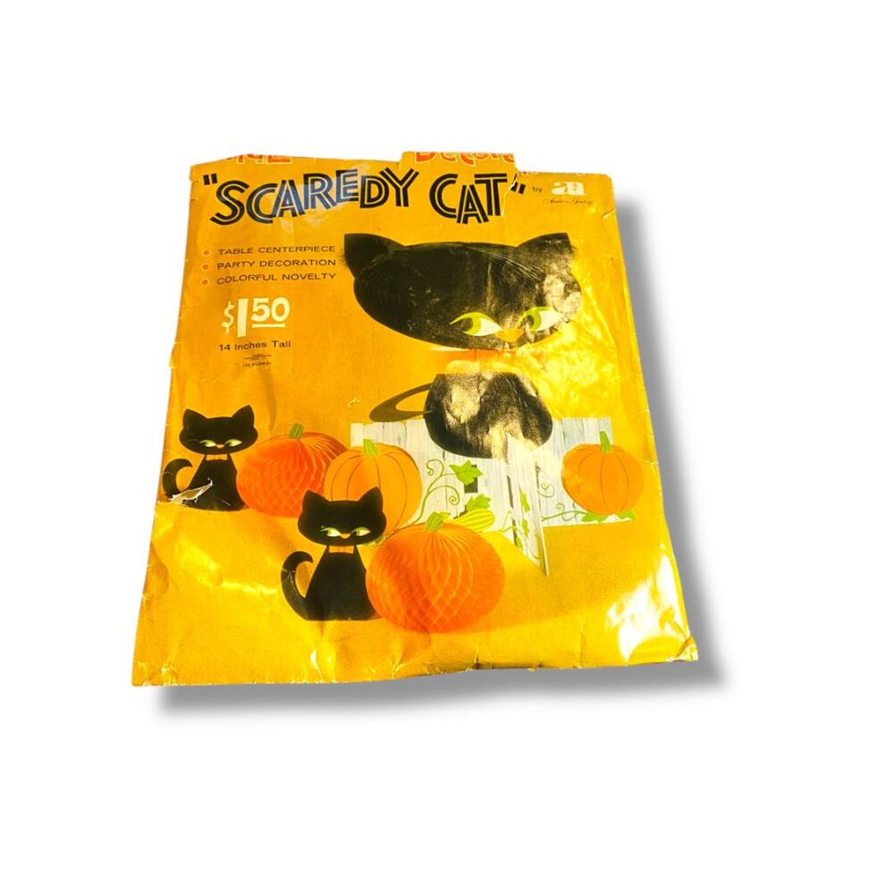Vintage American Greetings Scaredy Cat Centerpiece Party Decor 14" Honeycomb‎